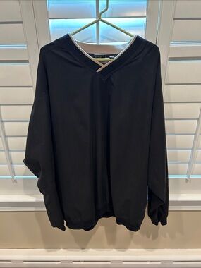Men's Black Windbreaker V-Neck Pullover Jacket